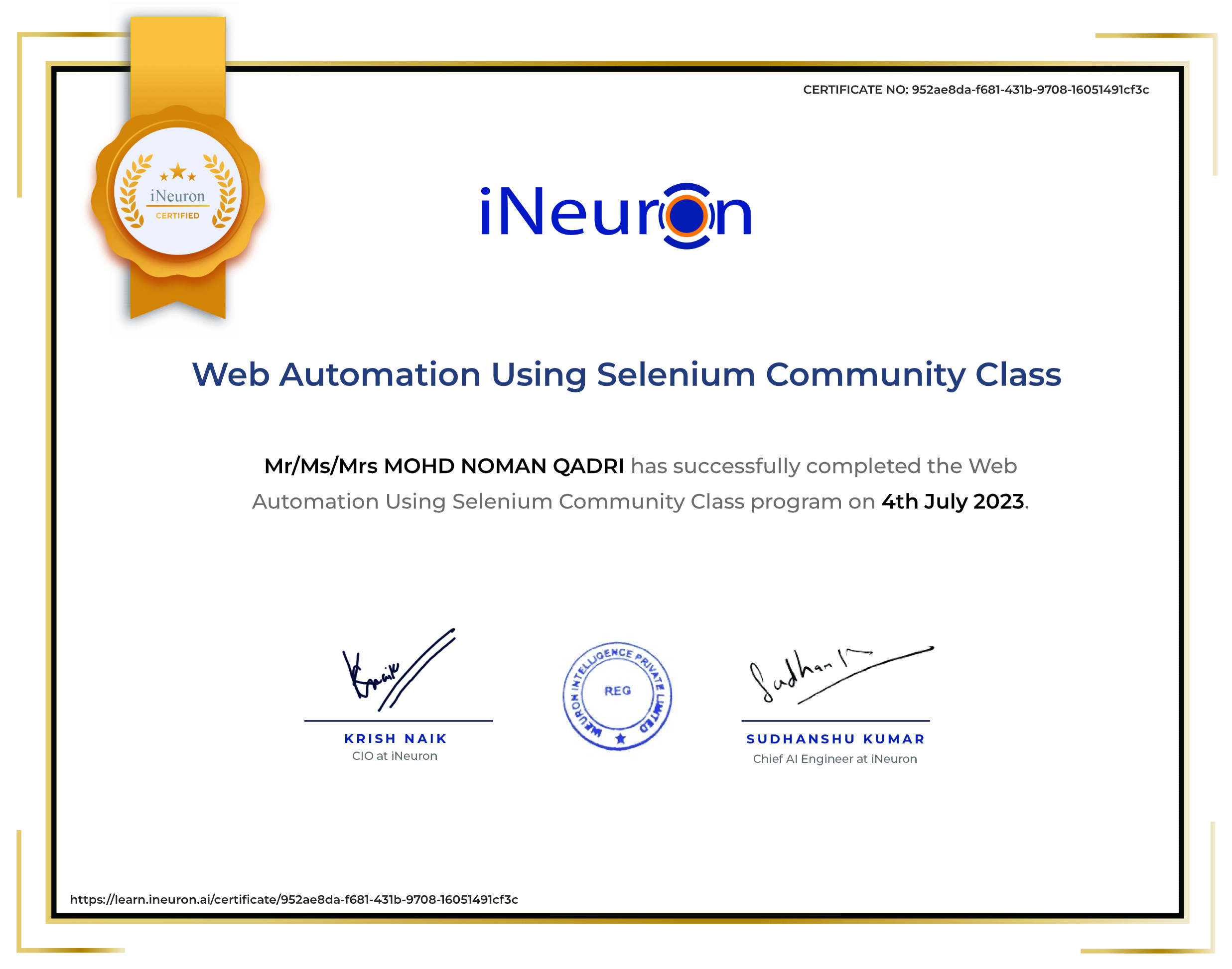 Web Automation Using Selenium Certificate
