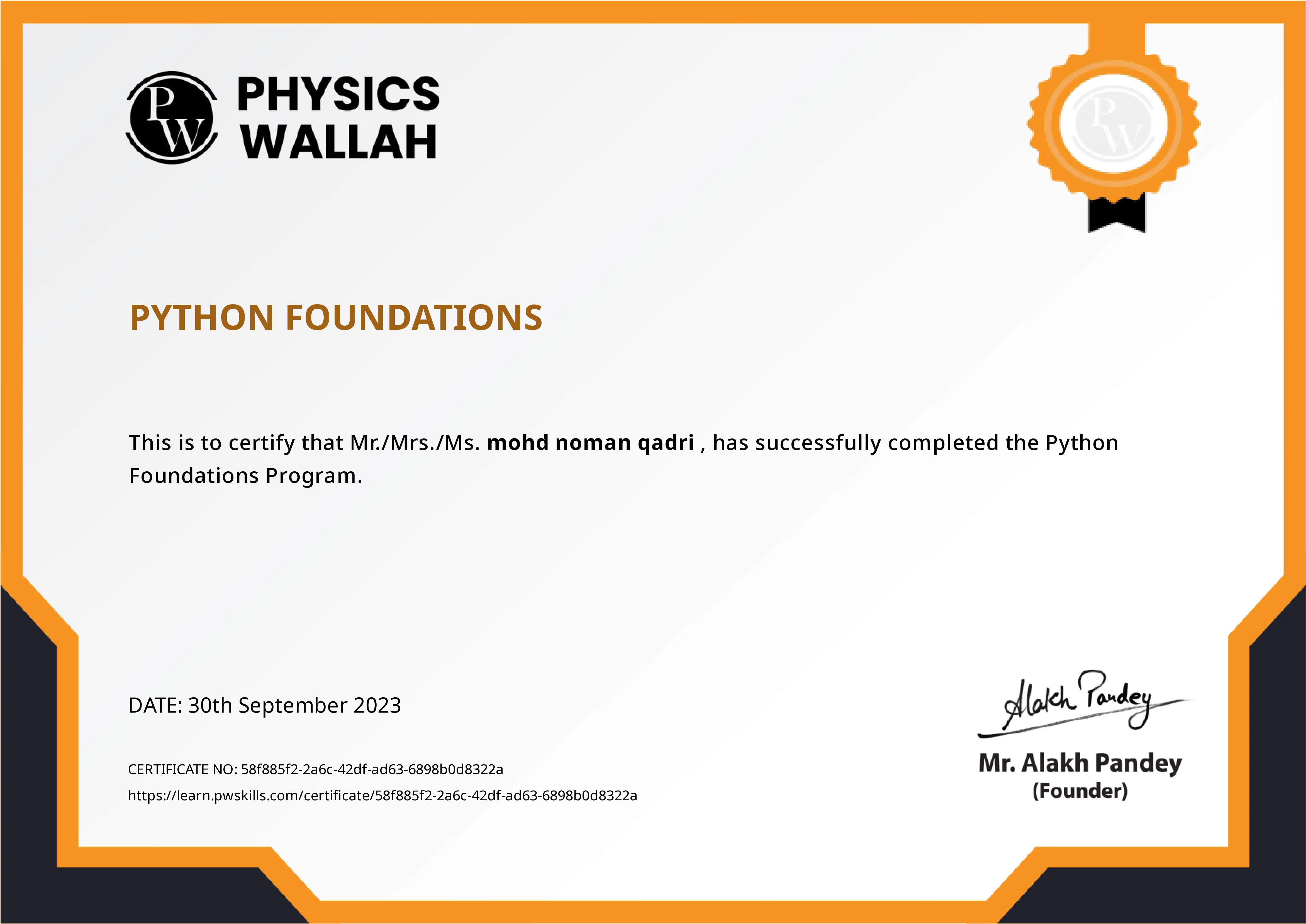 Python Foundations Certificate