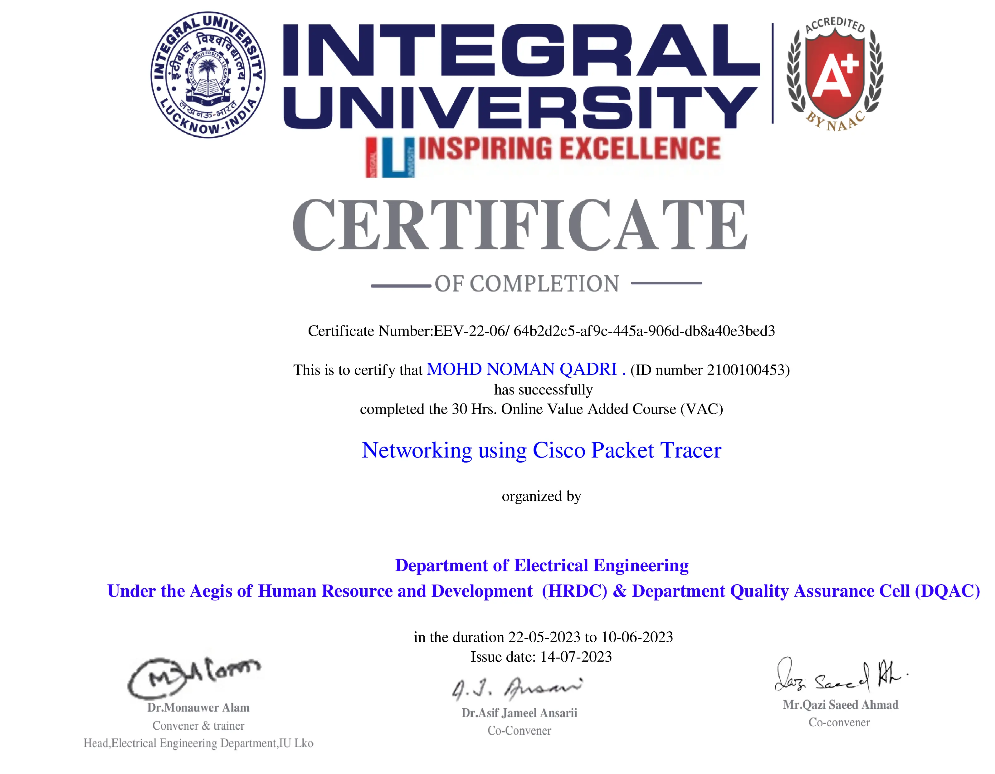 Networking Using Cisco Packet Tracer Certificate