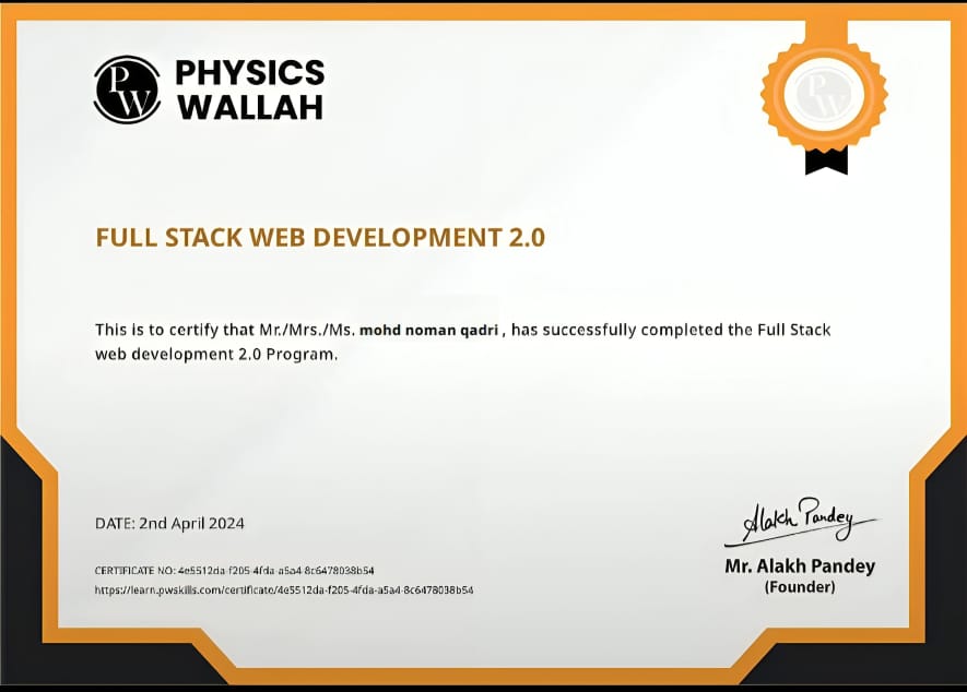 Full Stack Web Development Using MERN Stack Certificate
